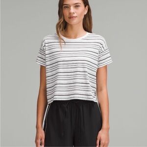 Lululemon 🍋 Cates Cropped T-Shirt In Cut Back Stripe White/Black